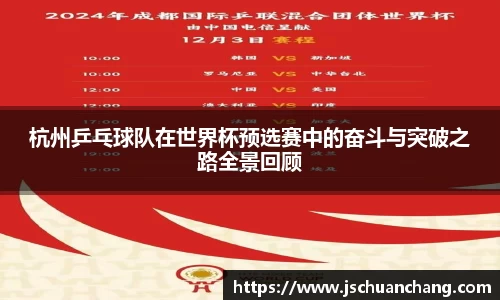 杭州乒乓球队在世界杯预选赛中的奋斗与突破之路全景回顾